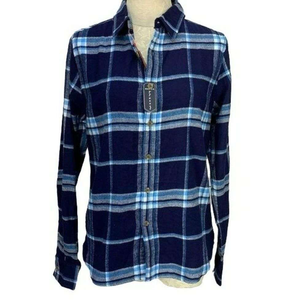 Hudson and Barrow Men's‎ Blue Plaid Button Down Shirt Size Medium